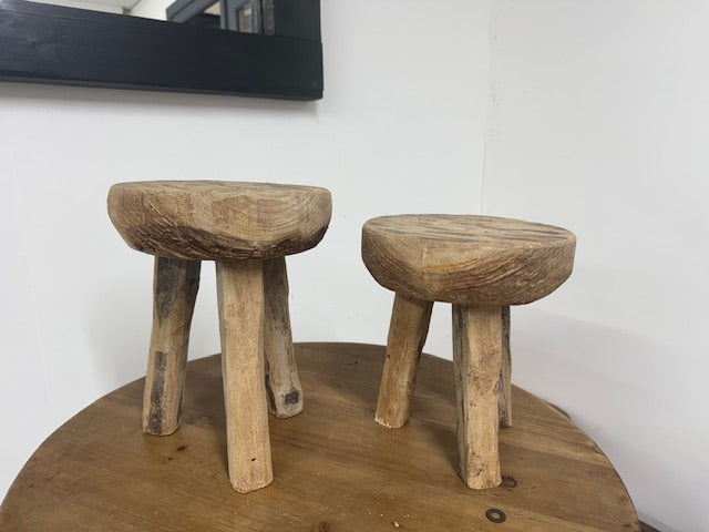 Rustic Milking Stool Plant Stand | Vintage Antique-Style Wooden Display Stool