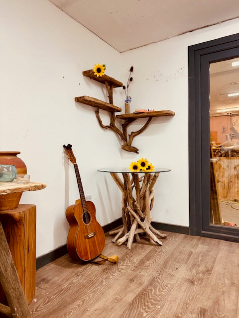 Corner Tree Shelf — Three Tier Driftwood Wall Sculpture
