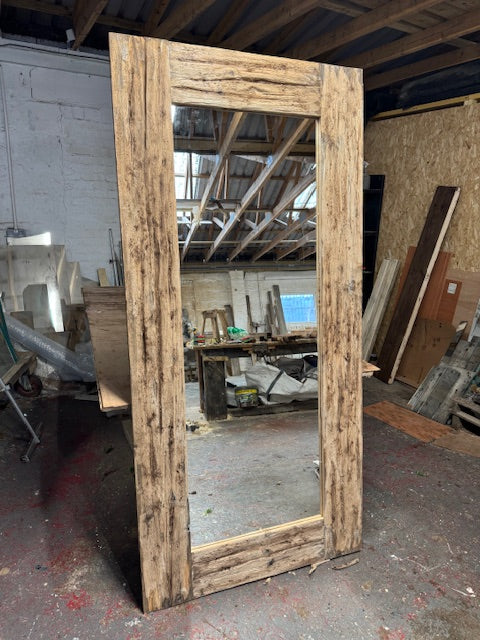 Very Large Rustic Barnwood Leaner Mirror (200cm x 100cm) | Chunky 6cm Farmhouse Frame | Safety Glass | Wall Mountablee product