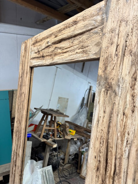 Very Large Rustic Barnwood Leaner Mirror (200cm x 100cm) | Chunky 6cm Farmhouse Frame | Safety Glass | Wall Mountablee product