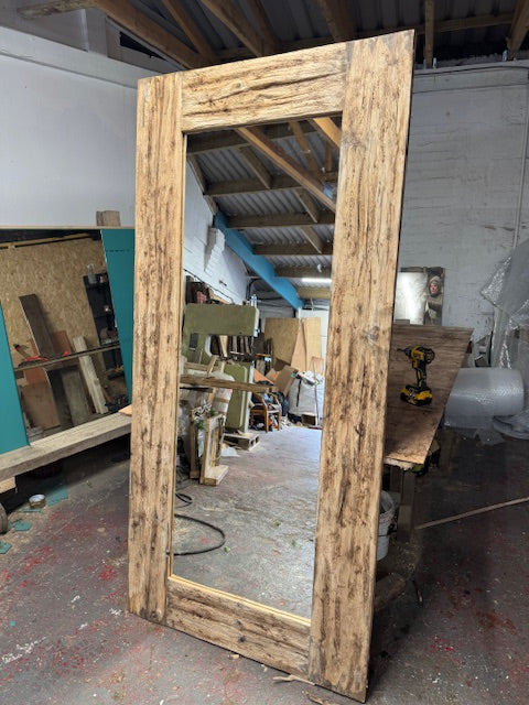 Very Large Rustic Barnwood Leaner Mirror (200cm x 100cm) | Chunky 6cm Farmhouse Frame | Safety Glass | Wall Mountablee product